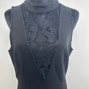 Anthropologie Black Mock Neck Lace Inset, Fit & Flare Dress, Sz Medium